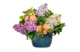 Композиция из холодного фарфора из пиона, сирени, кустовых роз, голубики в керамическом кашпо Утро